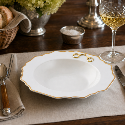 Vagabond House  - Gold Bit Bone China Scallop Soup Plate Gold Rim