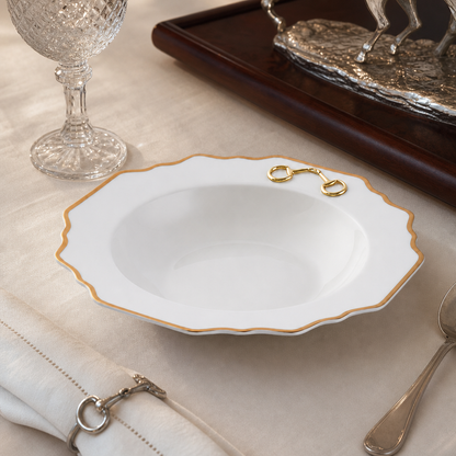 Vagabond House  - Gold Bit Bone China Scallop Soup Plate Gold Rim