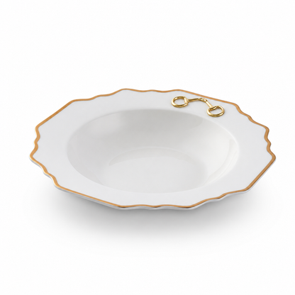 Vagabond House  - Gold Bit Bone China Scallop Soup Plate Gold Rim