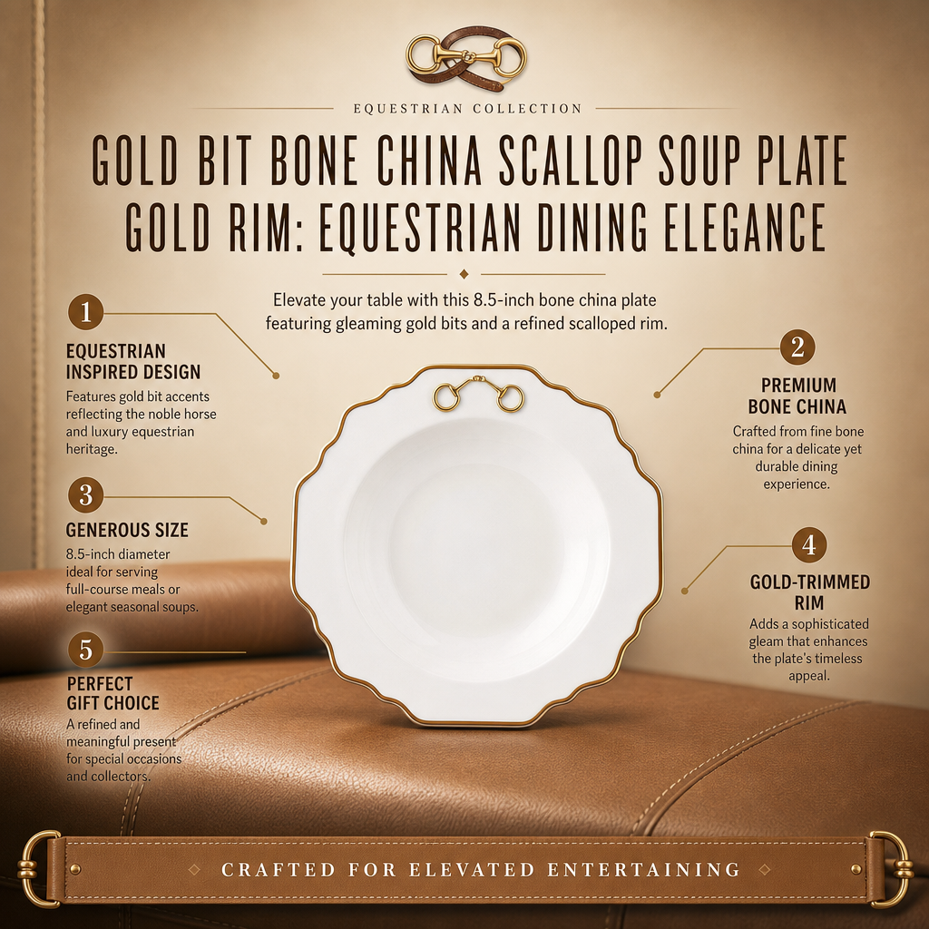 Vagabond House  - Gold Bit Bone China Scallop Soup Plate Gold Rim