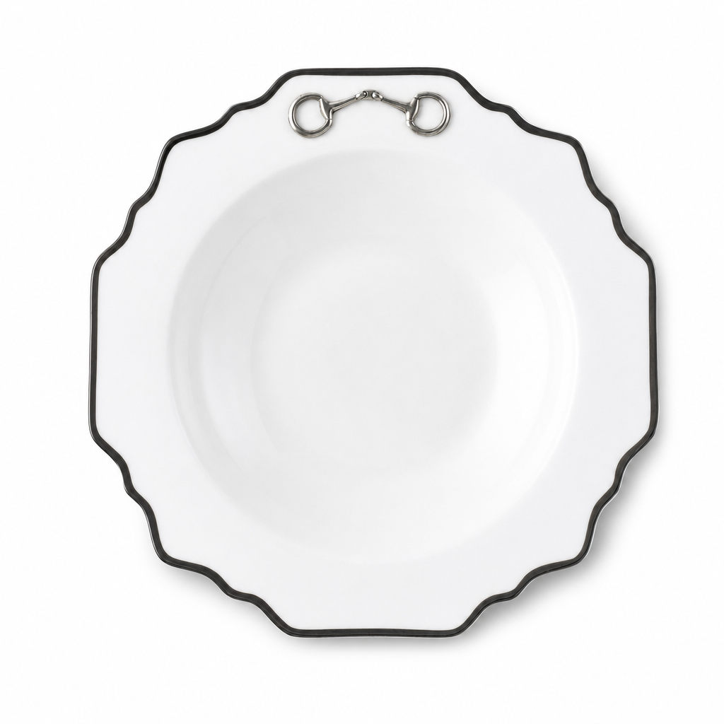 Vagabond House Pewter Bit Bone China Scallop Soup Plate Platinum Rim