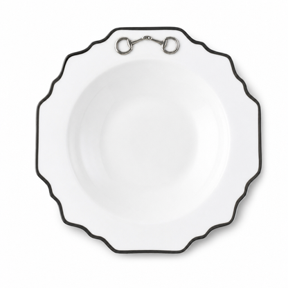Vagabond House Pewter Bit Bone China Scallop Soup Plate Platinum Rim