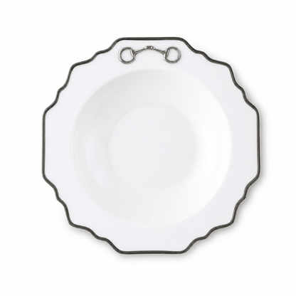 Vagabond House Pewter Bit Bone China Scallop Soup Plate Platinum Rim