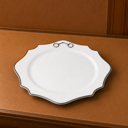 Vagabond House - Pewter Bit Bone China Scallop Charger Plate Platinum Rim