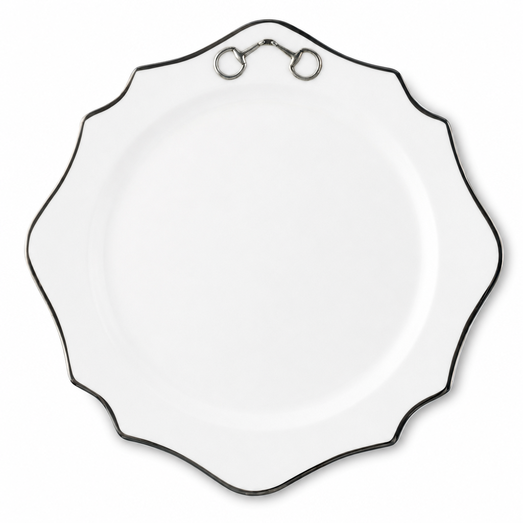 Vagabond House - Pewter Bit Bone China Scallop Charger Plate Platinum Rim
