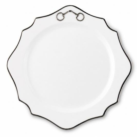 Vagabond House - Pewter Bit Bone China Scallop Charger Plate Platinum Rim