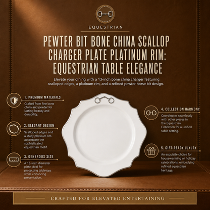 Vagabond House - Pewter Bit Bone China Scallop Charger Plate Platinum Rim