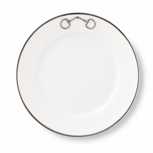 Vagabond House - Pewter Bit Bone China Round Dinner Plate Platinum Rim