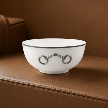 Vagabond House - Pewter Bit Bone China Round Cereal Bowl Platinum Rim
