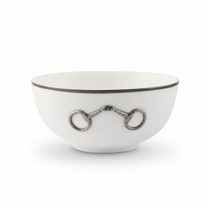 Vagabond House - Pewter Bit Bone China Round Cereal Bowl Platinum Rim