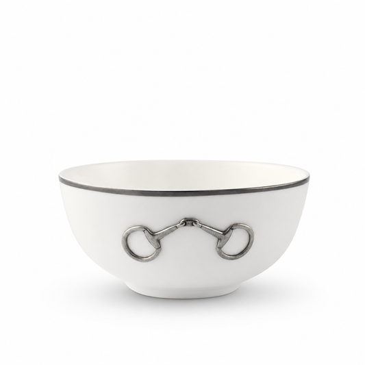 Vagabond House - Pewter Bit Bone China Round Cereal Bowl Platinum Rim