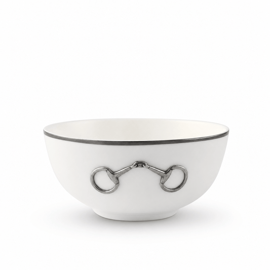 Vagabond House - Pewter Bit Bone China Round Cereal Bowl Platinum Rim