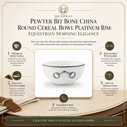 Vagabond House - Pewter Bit Bone China Round Cereal Bowl Platinum Rim