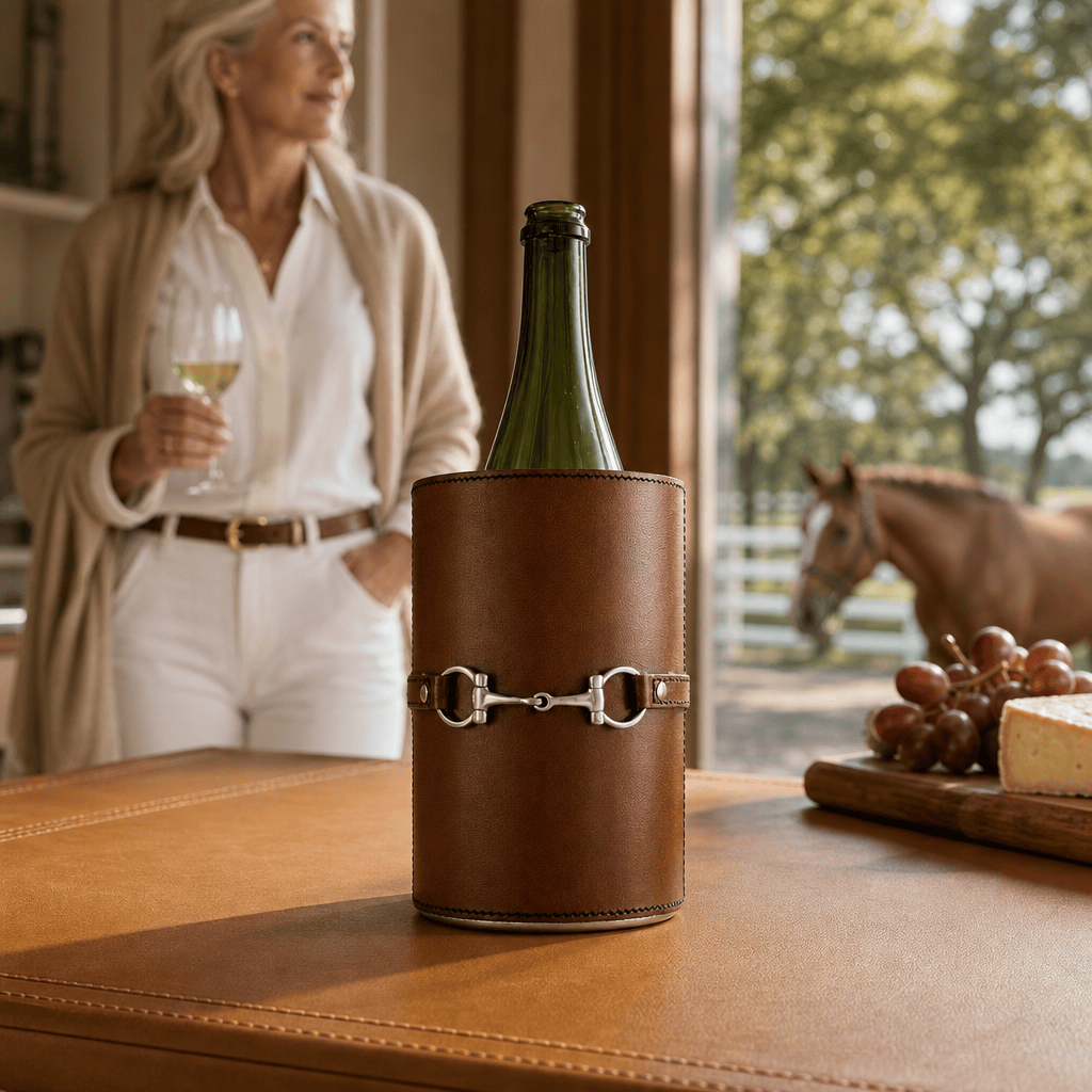 Vagabond House - Premium Genuine Leather Bit Wine Bottle Chiller  - Stainless Lined
