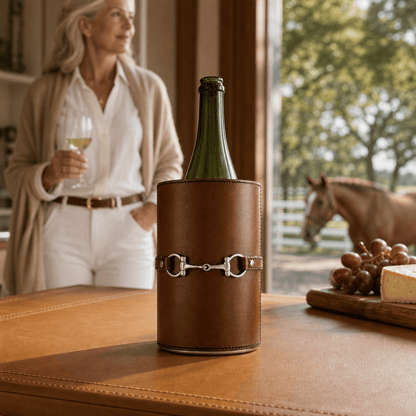 Vagabond House - Premium Genuine Leather Bit Wine Bottle Chiller  - Stainless Lined