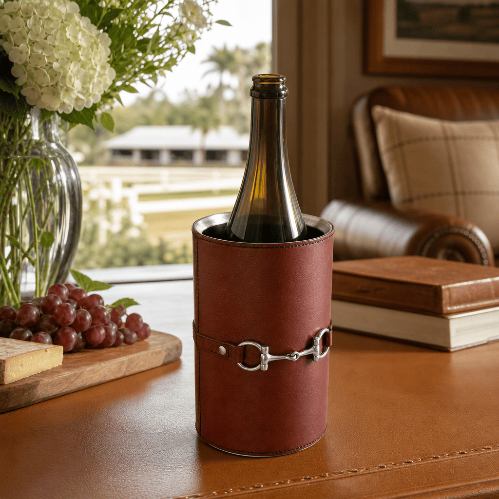 Vagabond House - Premium Genuine Leather Bit Wine Bottle Chiller  - Stainless Lined