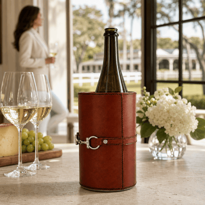 Vagabond House - Premium Genuine Leather Bit Wine Bottle Chiller  - Stainless Lined