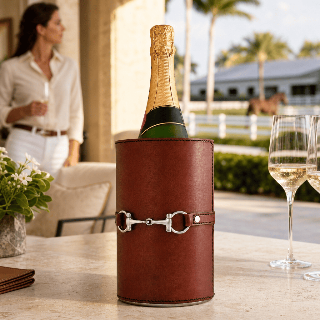 Vagabond House - Premium Genuine Leather Bit Wine Bottle Chiller  - Stainless Lined