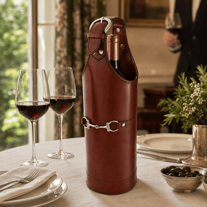 Vagabond House - Premium Genuine Leather Bit Single Wine Bottle Carrier