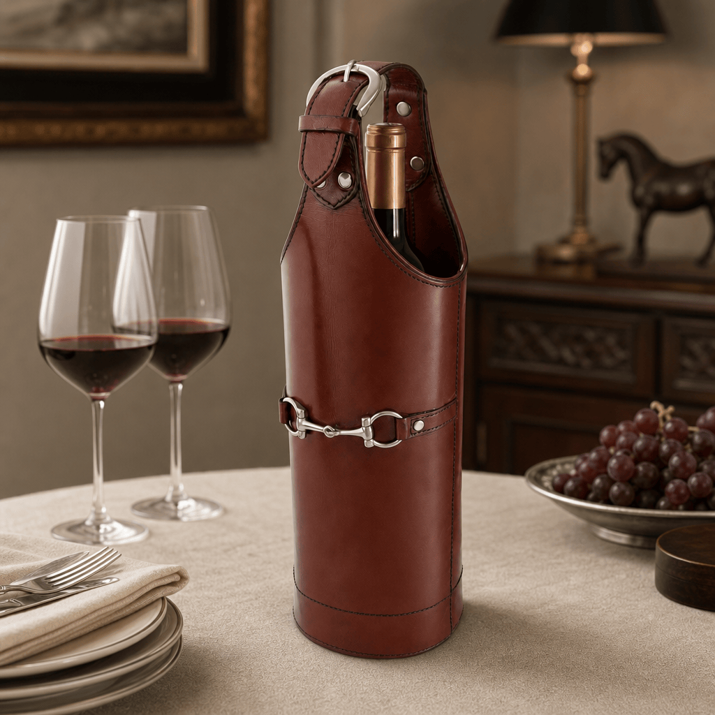 Vagabond House - Premium Genuine Leather Bit Single Wine Bottle Carrier