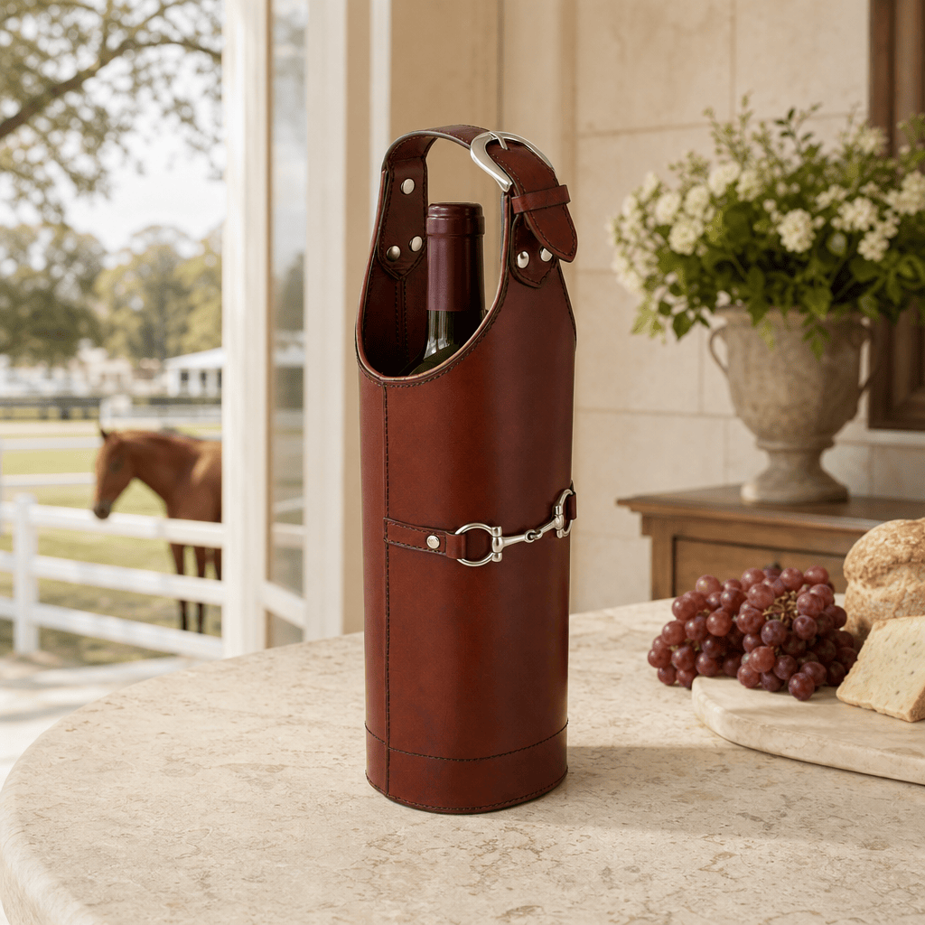Vagabond House - Premium Genuine Leather Bit Single Wine Bottle Carrier
