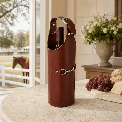 Vagabond House - Premium Genuine Leather Bit Single Wine Bottle Carrier