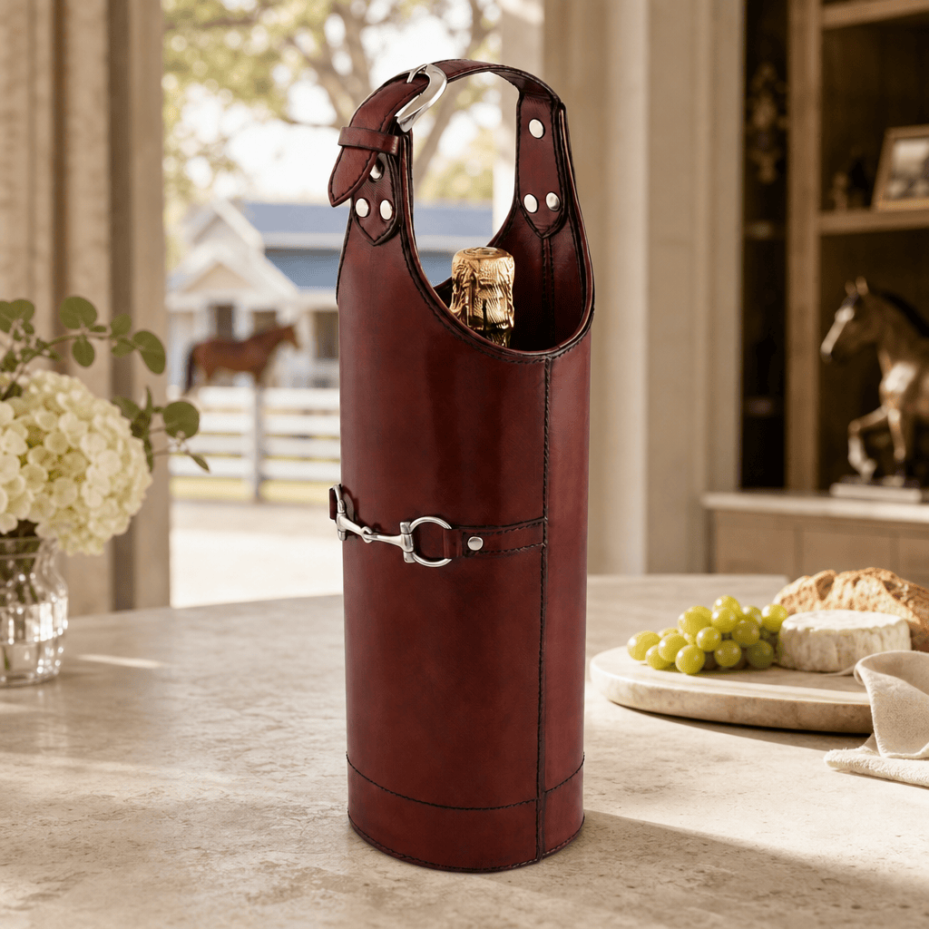 Vagabond House - Premium Genuine Leather Bit Single Wine Bottle Carrier