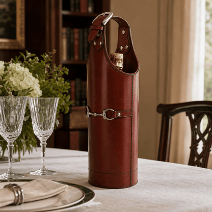 Vagabond House - Premium Genuine Leather Bit Single Wine Bottle Carrier