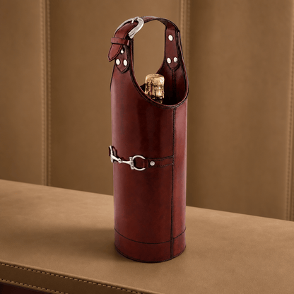 Vagabond House - Premium Genuine Leather Bit Single Wine Bottle Carrier