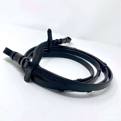 Halter Ego Black Flat Leather Rubber Lined Reins with Stops