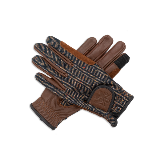 Sixteen Cypress  Riding Gloves, Herringbone & Cognac