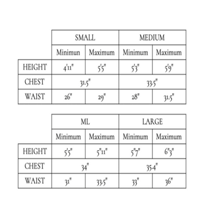 Hit air online vest size chart