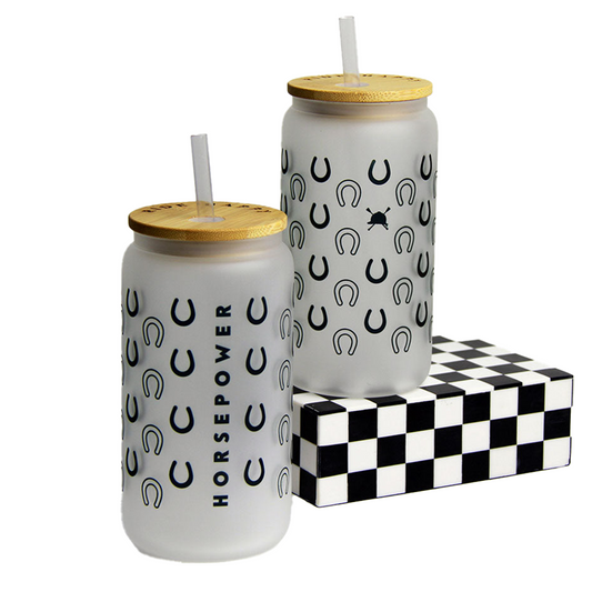 Horsepower Glass Tumbler with Bamboo Lid and Straw