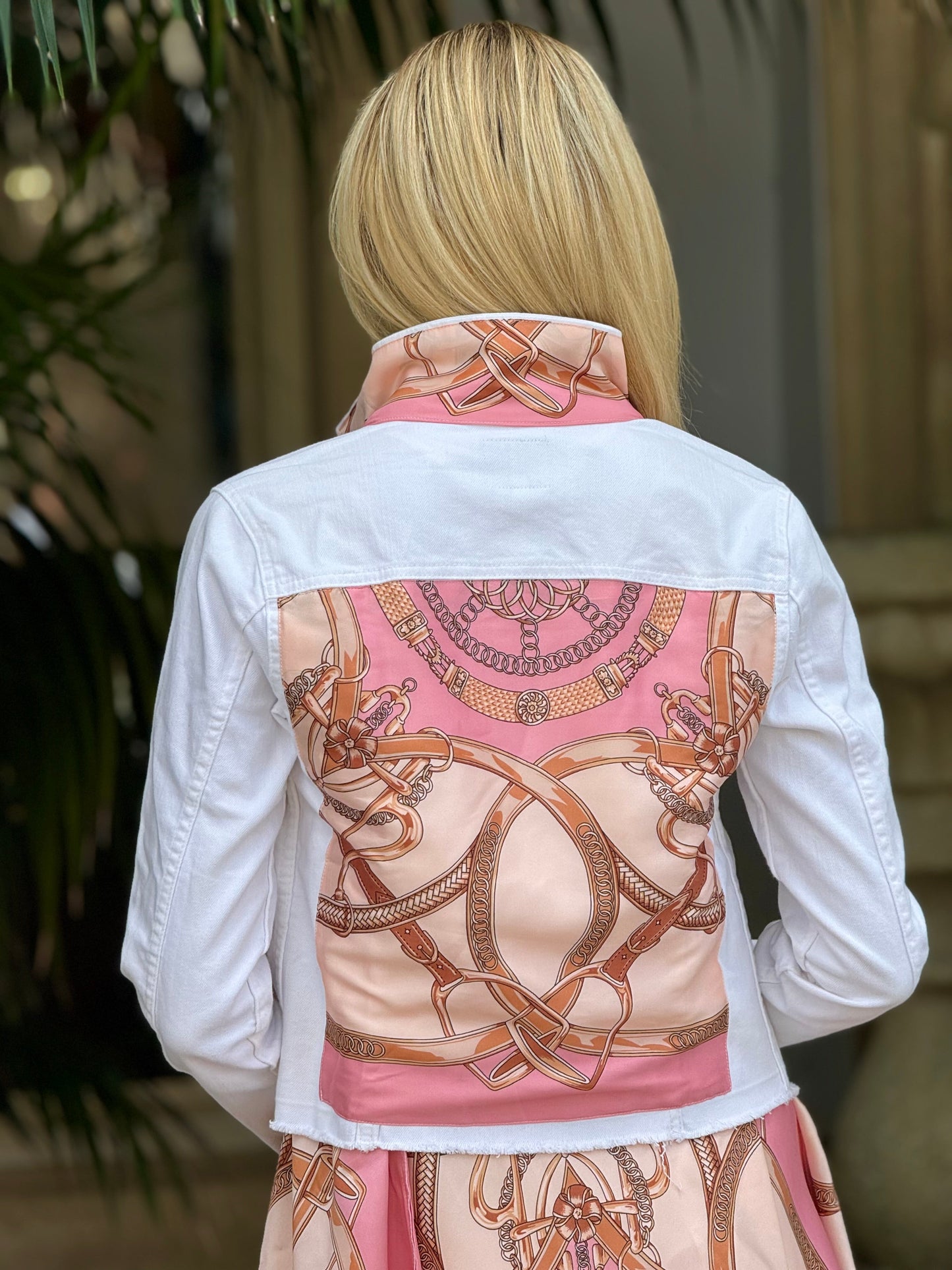 Stacy Bradley Design, The White Denim Jacket - Pink Stirrup