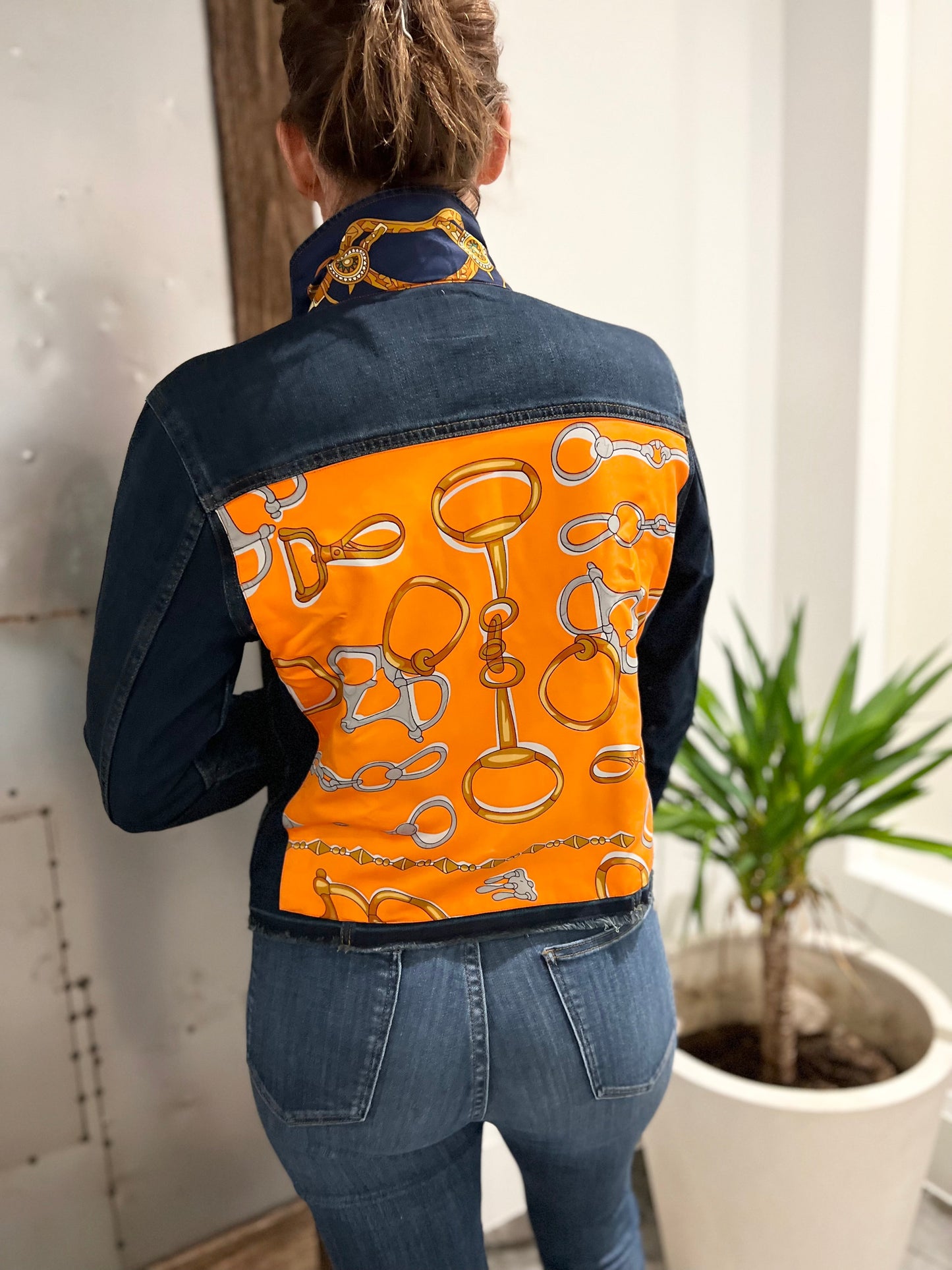 Stacy Bradley Design, The Dark Denim Jacket - Orange and Blue Bit