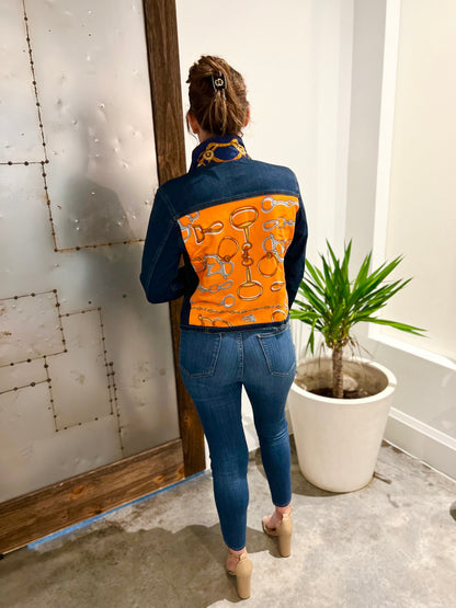 Stacy Bradley Design, The Dark Denim Jacket - Orange and Blue Bit