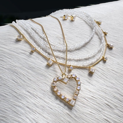 Urban Equestrian  Keepsake - Moonstone Heart Necklace in Gold