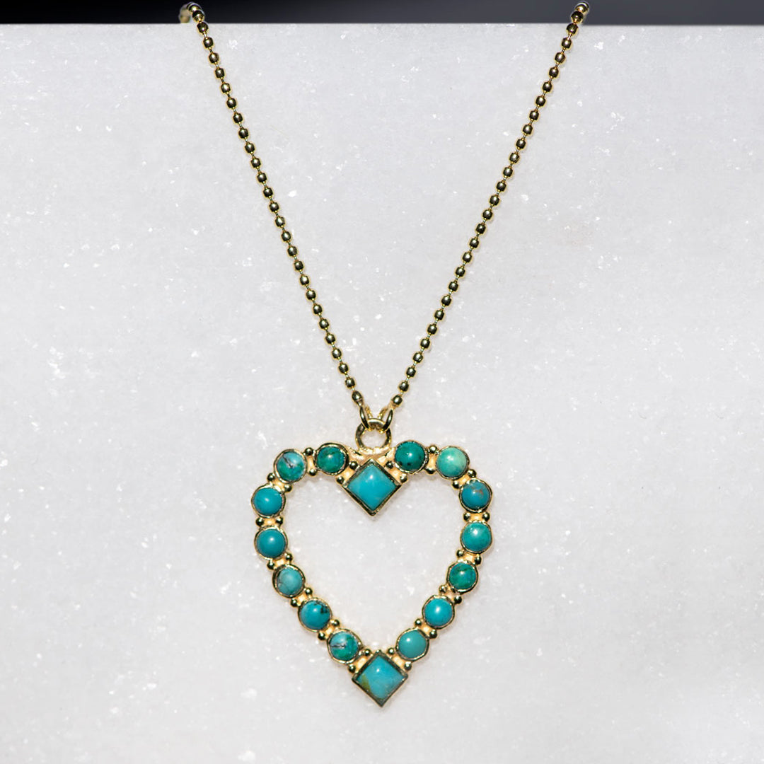 Urban Equestrian  Keepsake - Turquoise Heart Necklace in Gold