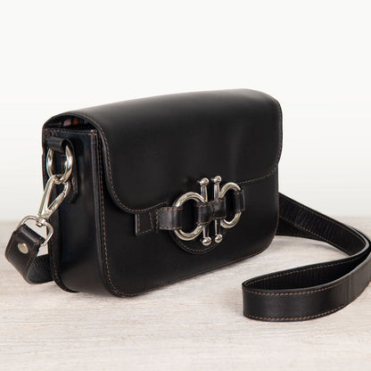 Urban Equestrian  Lana - Horse Bit Crossbody Luxury Leather Bag in Black