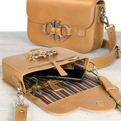 Urban Equestrian  Lana - Horse Bit Crossbody Luxury Leather Bag in Caramel