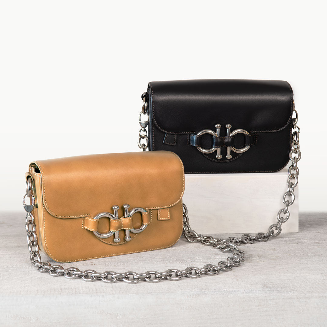 Urban Equestrian  Lana - Horse Bit Crossbody Luxury Leather Bag in Caramel