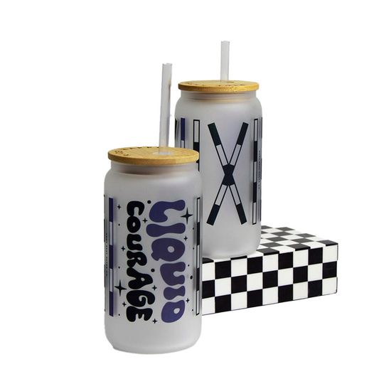 Liquid Courage Glass Tumbler with Bamboo Lid and Straw