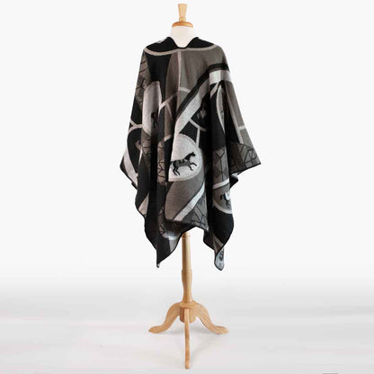 Urban Equestrian  Adina -  Equestrian Motif Shawl in Charcoal Wrap