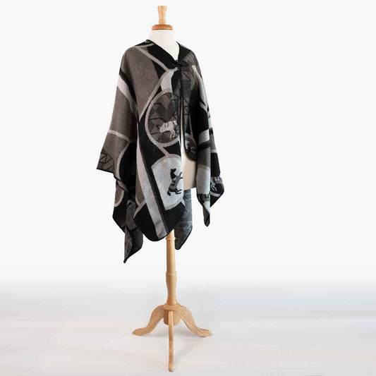Urban Equestrian  Adina -  Equestrian Motif Shawl in Charcoal Wrap