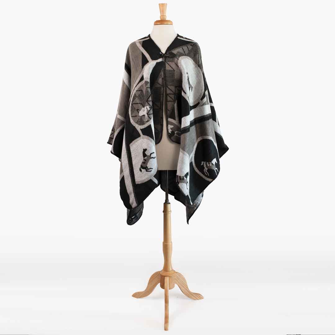 Urban Equestrian  Adina -  Equestrian Motif Shawl in Charcoal Wrap