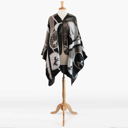 Urban Equestrian  Adina -  Equestrian Motif Shawl in Charcoal Wrap