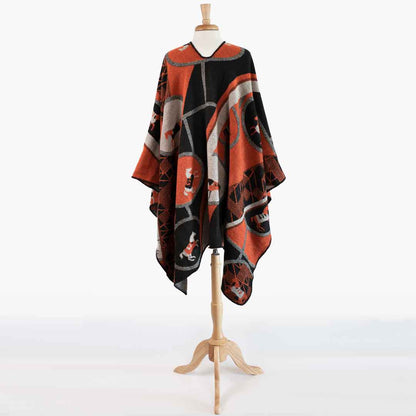 Urban Equestrian  Adina -  Equestrian Motif Shawl in Tangerine, Charcoal and Black Luxe Wrap