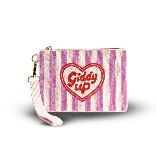 Tucker Tweed  Giddy Up Heart Medium Beaded Pouch