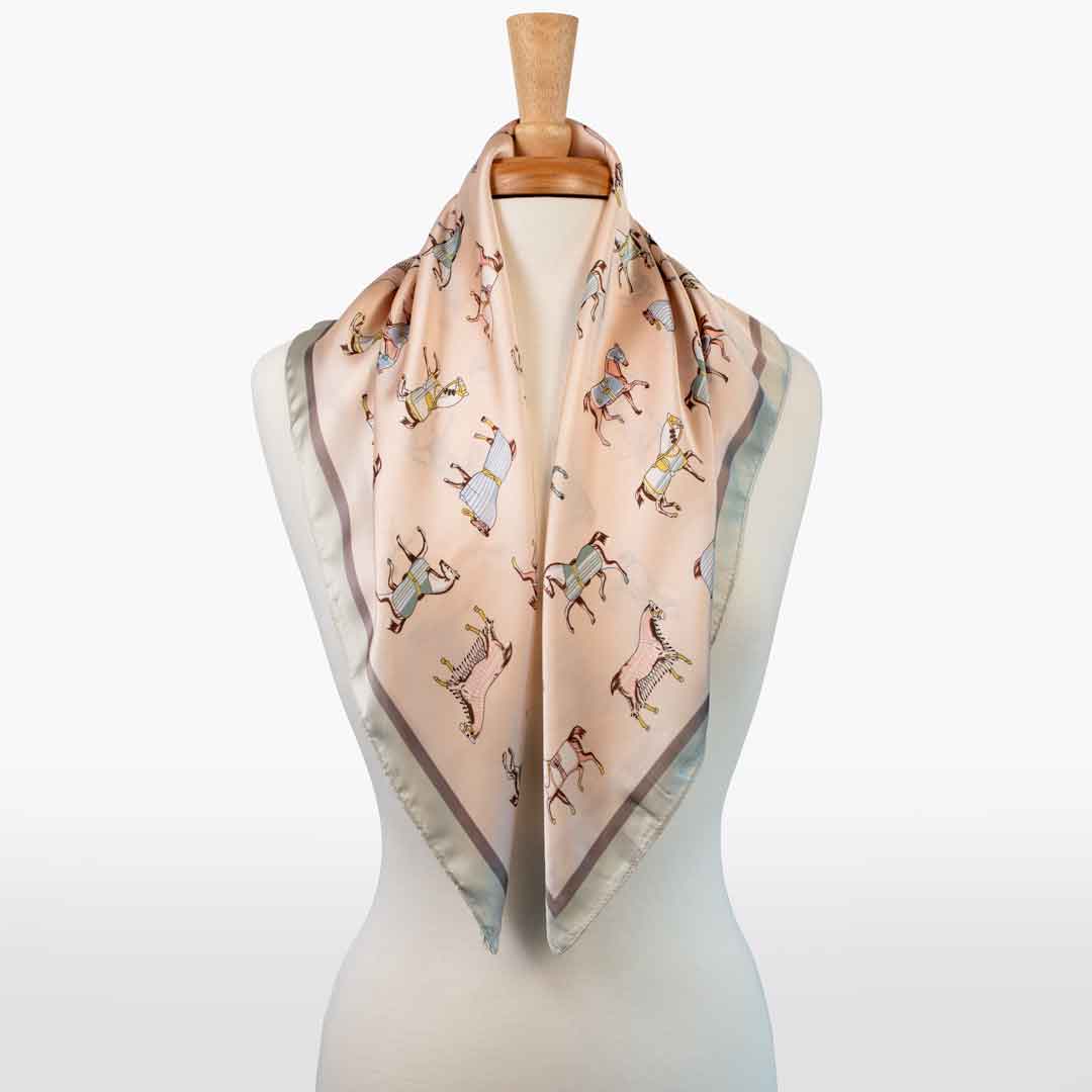 Urban Equestrian  Hunt Club - Stylized Equestrian Scarf in Ivory and Dusty Pink
