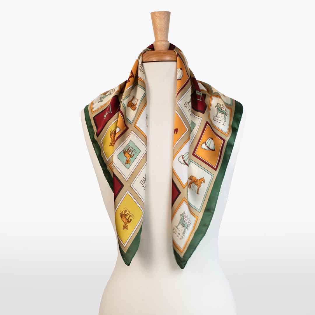 Urban Equestrian  Pony Club - Stylized Equestrian Scarf in Hunter Green, Wine & Amber